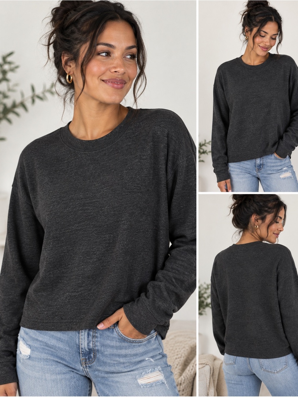 Women's Charcoal Crewneck Sweater - Classic Casual Pullover